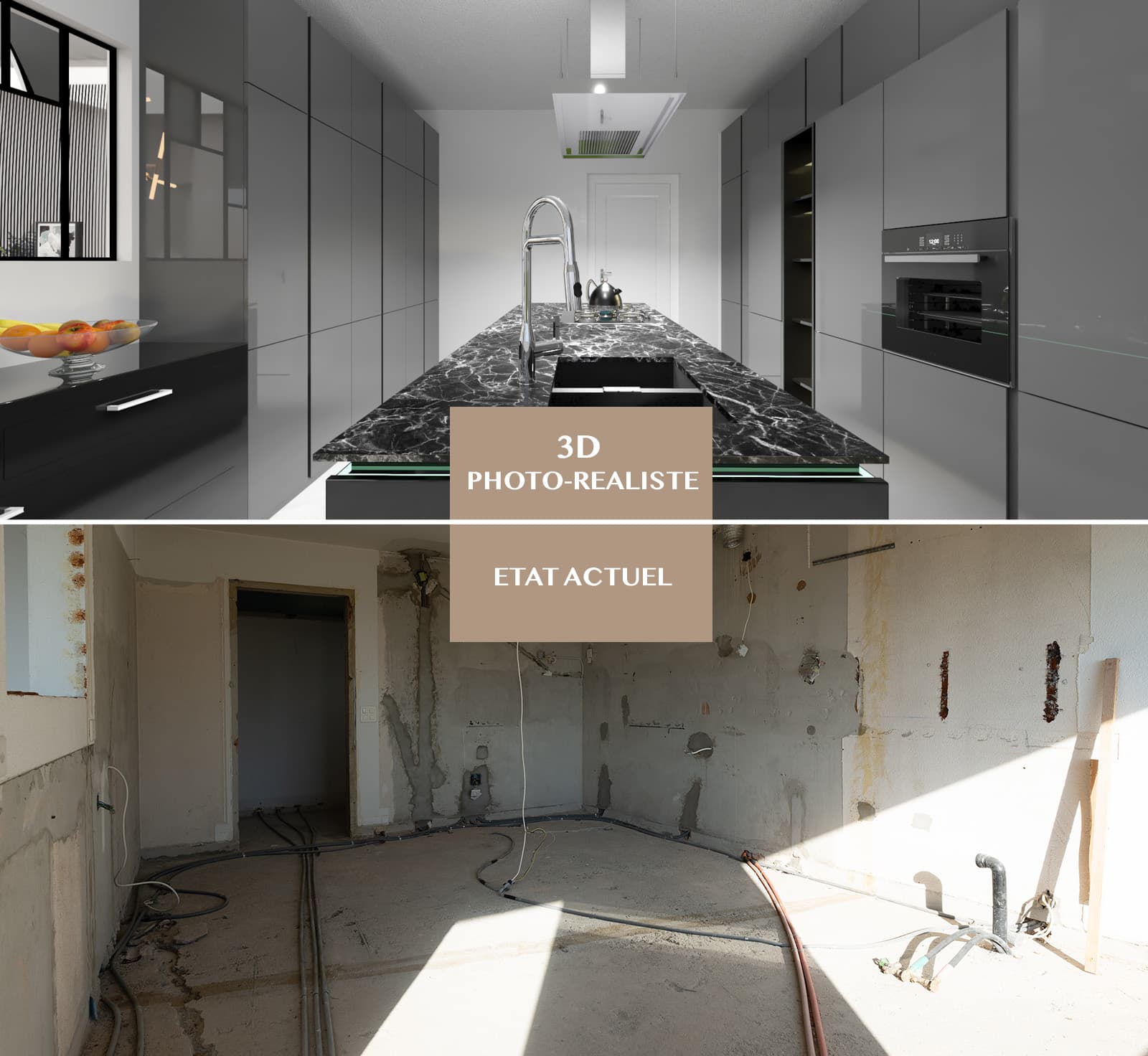 Comparaison avant et après d’un projet de création 3D